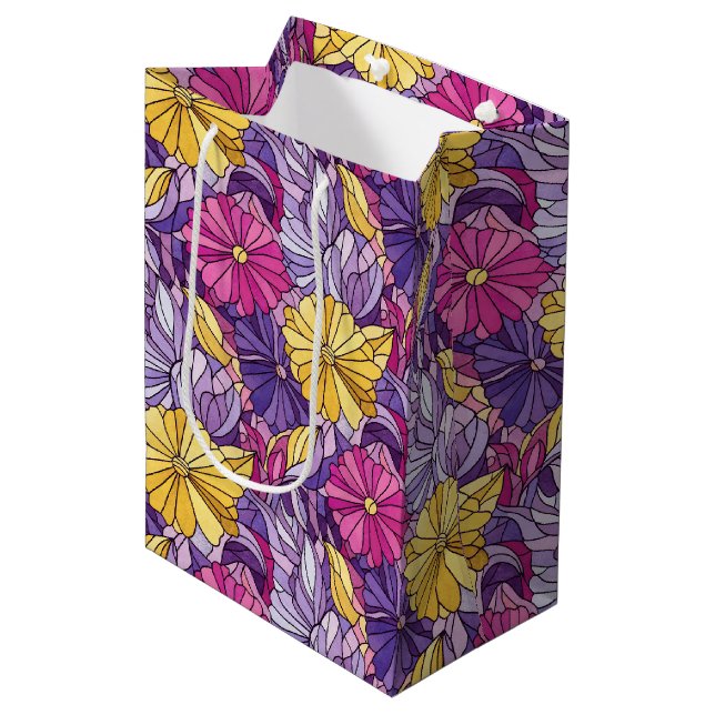 Stained Glass Abstract Purple Yellow Pink Medium Gift Bag (Front Angled)