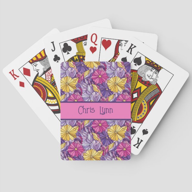 Stained Glass Abstract Purple Yellow Pink Poker Cards (Back)