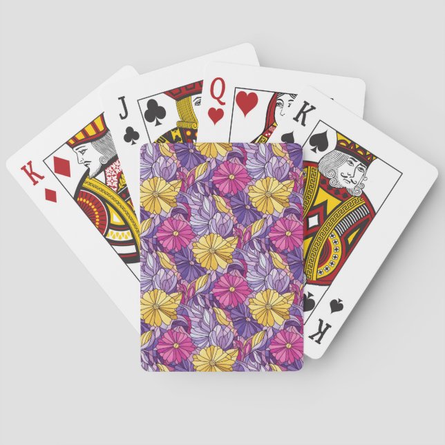 Stained Glass Abstract Purple Yellow Pink Poker Cards (Back)