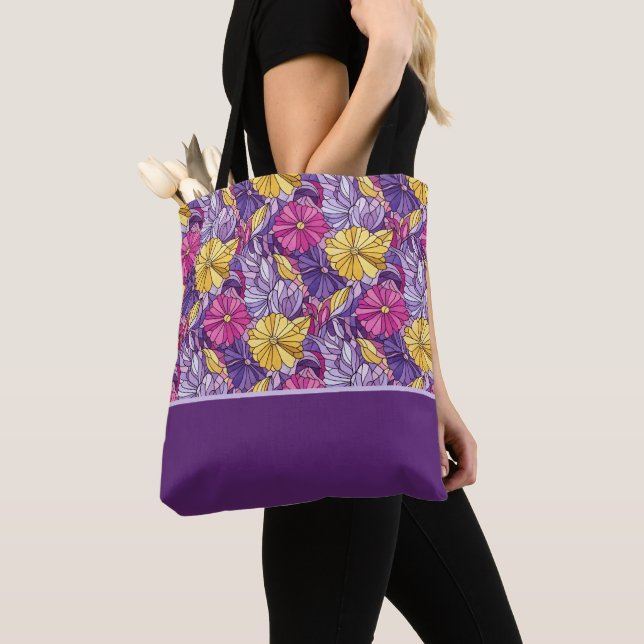 Stained Glass Abstract Purple Yellow Pink Tote Bag (Close Up)