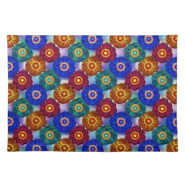 Stained Glass Abstract Red Green Blue Orange Cloth Placemat (Front)