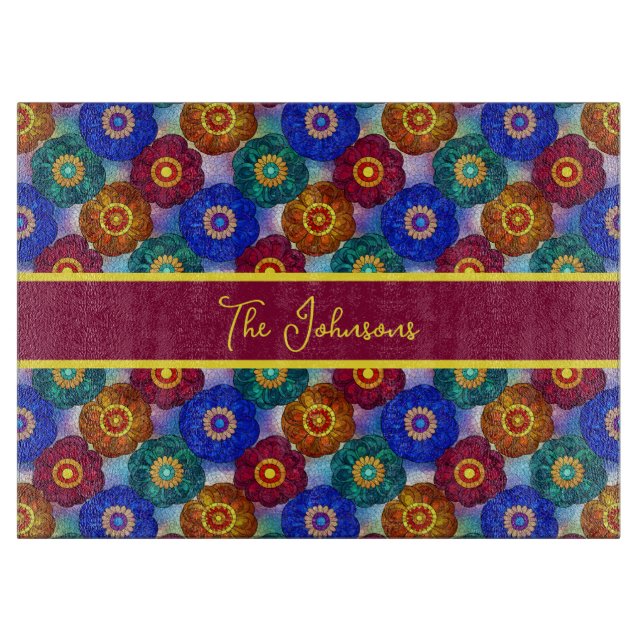 Stained Glass Abstract Red Green Blue Orange Cutting Board (Front)