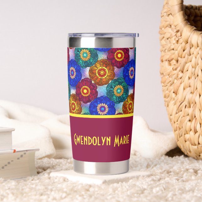 Stained Glass Abstract Red Green Blue Orange Insulated Tumbler (Living Room)