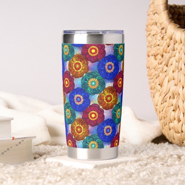 Stained Glass Abstract Red Green Blue Orange Insulated Tumbler (Living Room (Rotated))