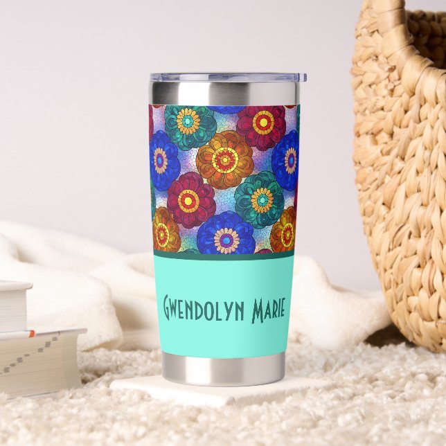 Stained Glass Abstract Red Green Blue Orange Insulated Tumbler (Living Room)