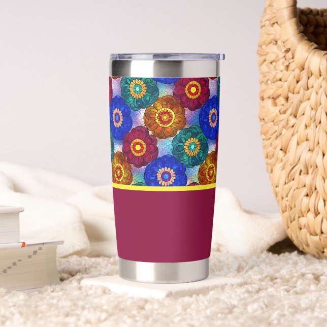 Stained Glass Abstract Red Green Blue Orange Insulated Tumbler (Living Room)