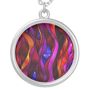 Stained Glass Abstract Silver Plated Necklace
