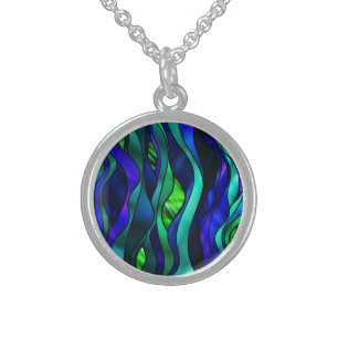 Stained Glass Abstract Sterling Silver Necklace
