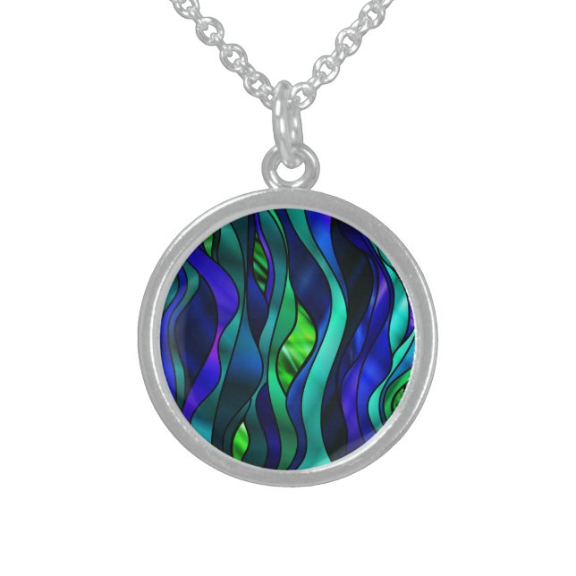 Stained Glass Abstract Sterling Silver Necklace (Front)