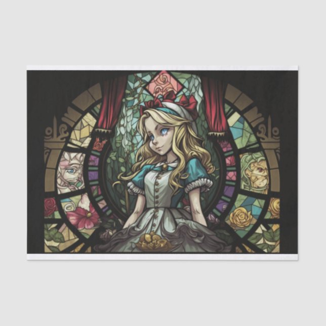 Stained Glass Alice in wonderland decoupage Tissue Paper (Front)