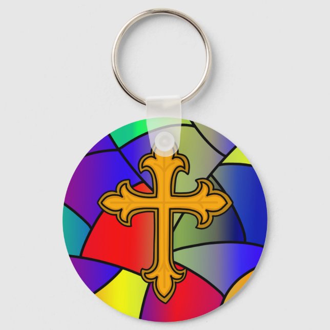 Stained Glass and Cross Christmas Keychain (Front)