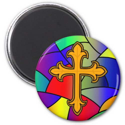 Stained Glass and Cross Christmas  Magnet