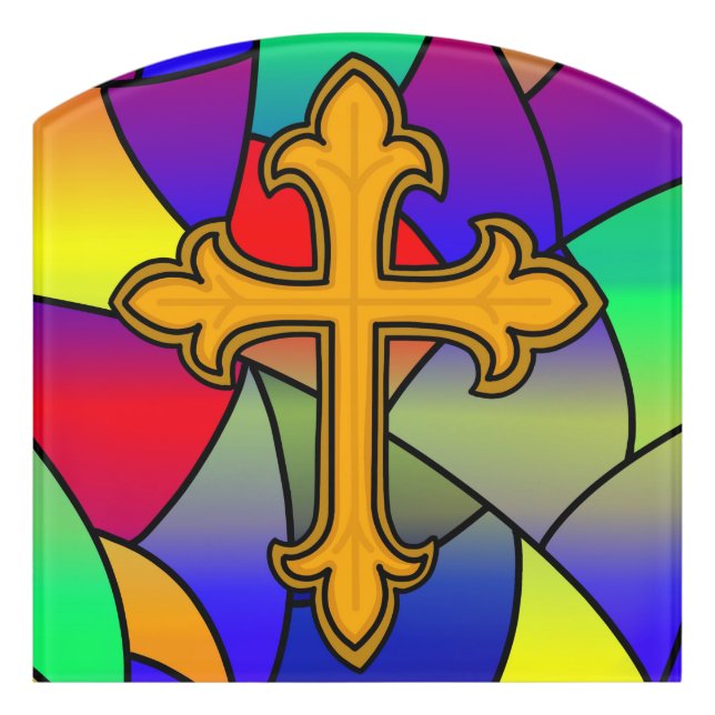 Stained Glass and Cross   Door Sign (Contour Front)