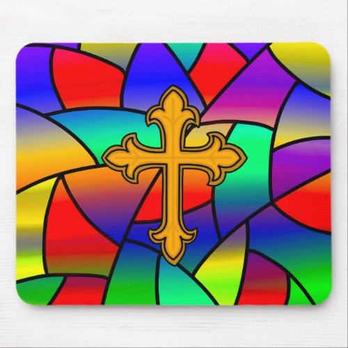 Stained Glass and Cross Mouse Pad