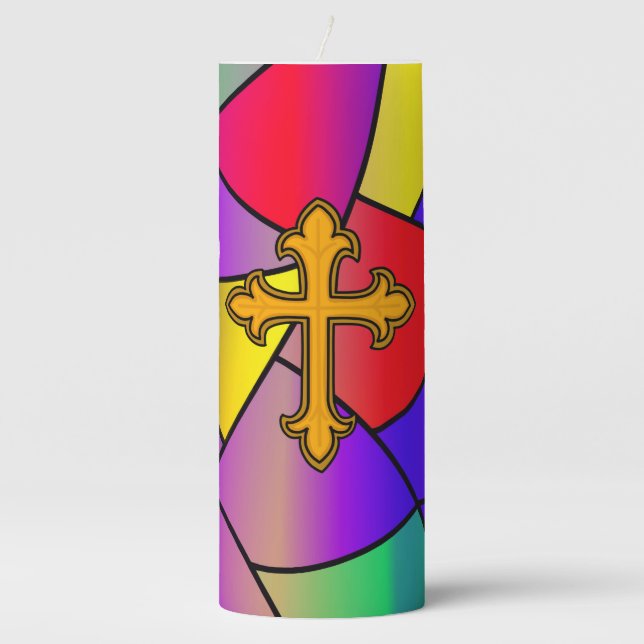 Stained Glass and Cross   Pillar Candle (Front)
