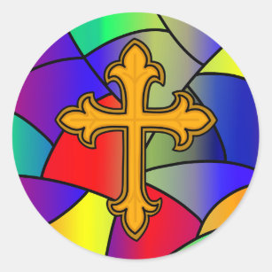 Stained Glass and Cross Religious Classic Round Sticker