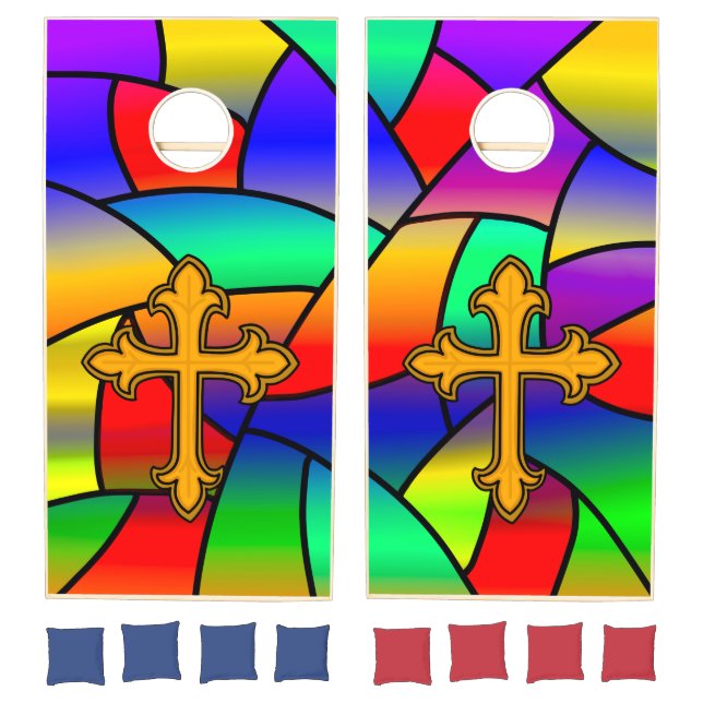 Stained Glass and Cross Religious  Cornhole Set (Set)
