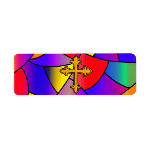 Stained Glass and Cross Religious Label
