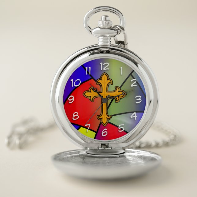 Stained Glass and Cross Religious  Pocket Watch (Inside)