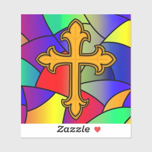 Stained Glass and Cross Religious   Sticker