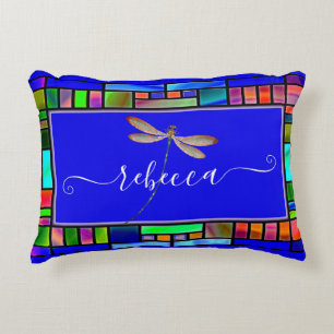 Stained glass and dragonfly personalized accent pillow