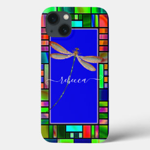 Stained glass and dragonfly personalized  iPhone 13 case