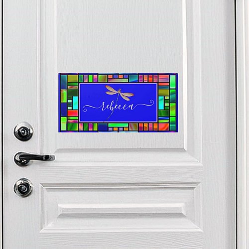 Stained glass and dragonfly personalized  door sign
