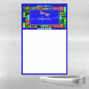 Stained glass and dragonfly personalized magnetic dry erase sheet