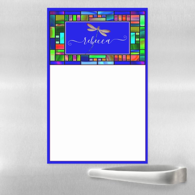 Stained glass and dragonfly personalized  magnetic dry erase sheet (In Situ)