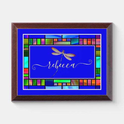 Stained glass and dragonfly personalized Plaque