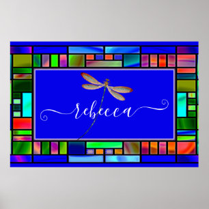 Stained glass and dragonfly personalized poster