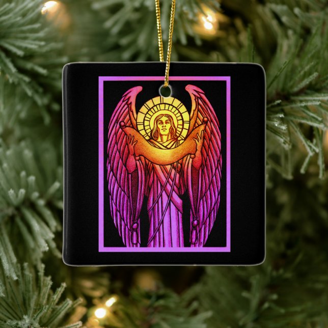 Stained Glass Angel Ceramic Ornament (Tree)
