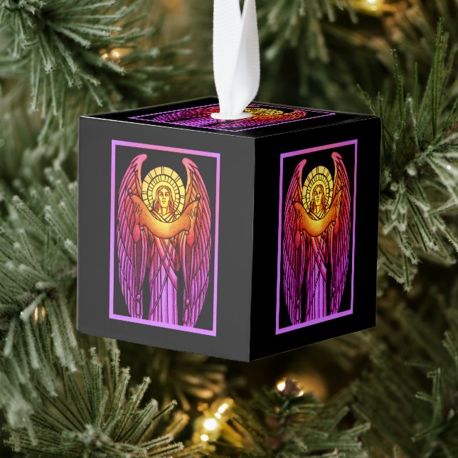 Stained Glass Angel  Cube Ornament (Tree)