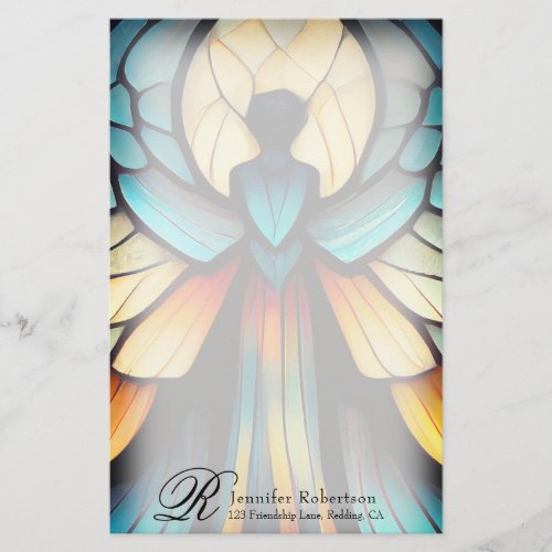 Stained Glass Angel Monogram Stationery
