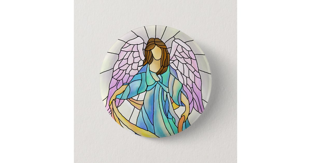 Stained Glass Angel Pinback Button | Zazzle