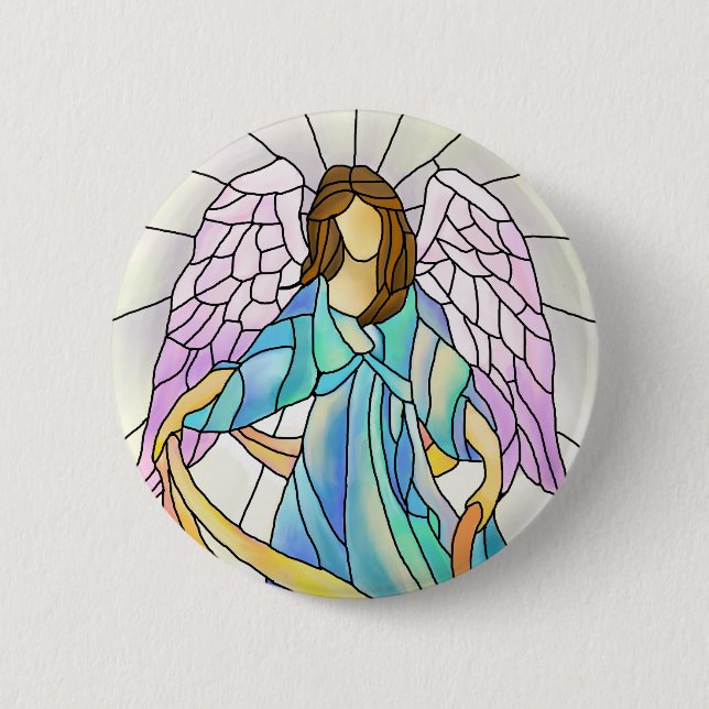Stained Glass Angel Pinback Button (Front)