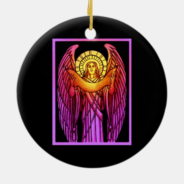 Stained Glass Angel Round Ornament (Back)