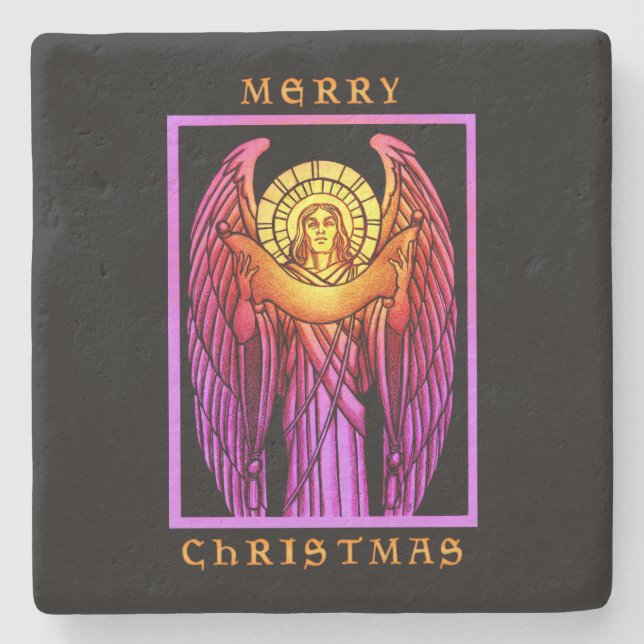 Stained Glass Angel Stone Coaster (Front)