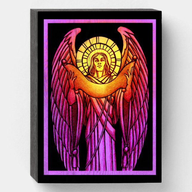 Stained Glass Angel Wooden Box Sign (Front Vertical)