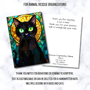 Stained Glass Animal Rescue Organization Black Cat Thank You Card