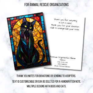 Stained Glass Animal Rescue Organization Black Cat Thank You Card