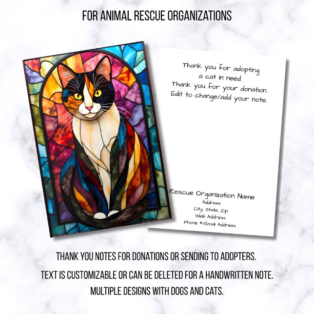 Stained Glass Animal Rescue Organization CalicoCat Thank You Card (Creator Uploaded)