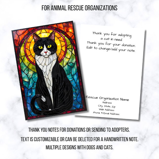 Stained Glass Animal Rescue Organization Cat Flat Thank You Card (Creator Uploaded)