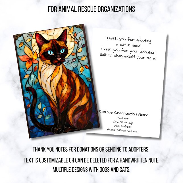 Stained Glass Animal Rescue Organization Cat Thank You Card (Creator Uploaded)