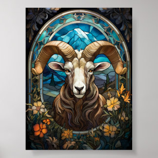 Stained Glass Aries Ram Zodiac Art Poster