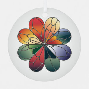 Stained Glass Art, Abstract Flower Stained Glass Metal Ornament