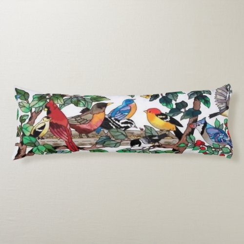 Stained Glass Art Beautiful Blossoms  Birds Body Pillow