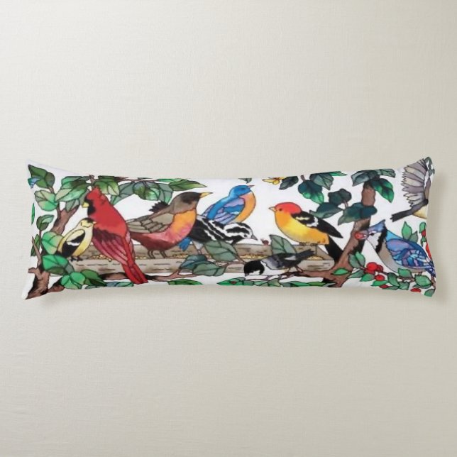 Stained Glass Art Beautiful Blossoms & Birds Body Pillow (Front)