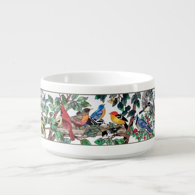 Stained Glass Art Beautiful Blossoms & Birds Bowl (Center)