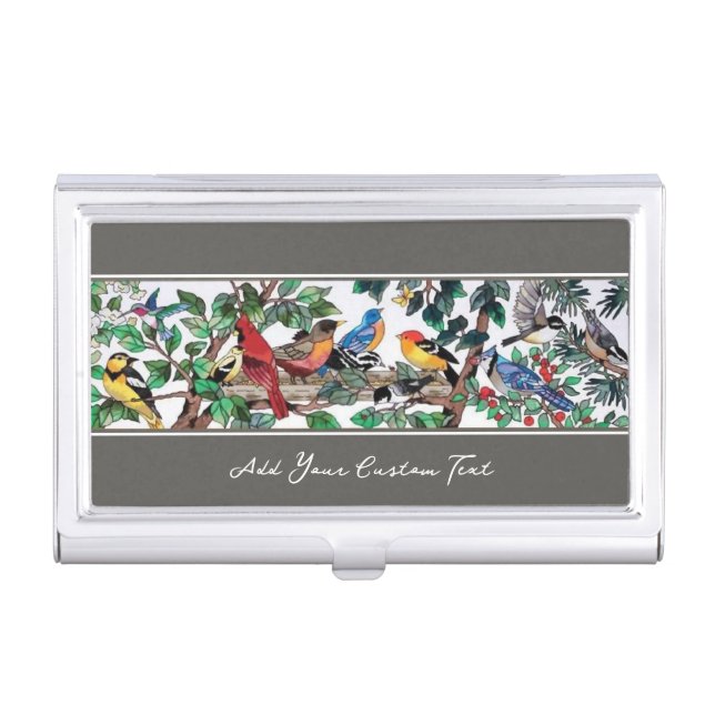 Stained Glass Art Beautiful Blossoms & Birds Business Card Case (Front)